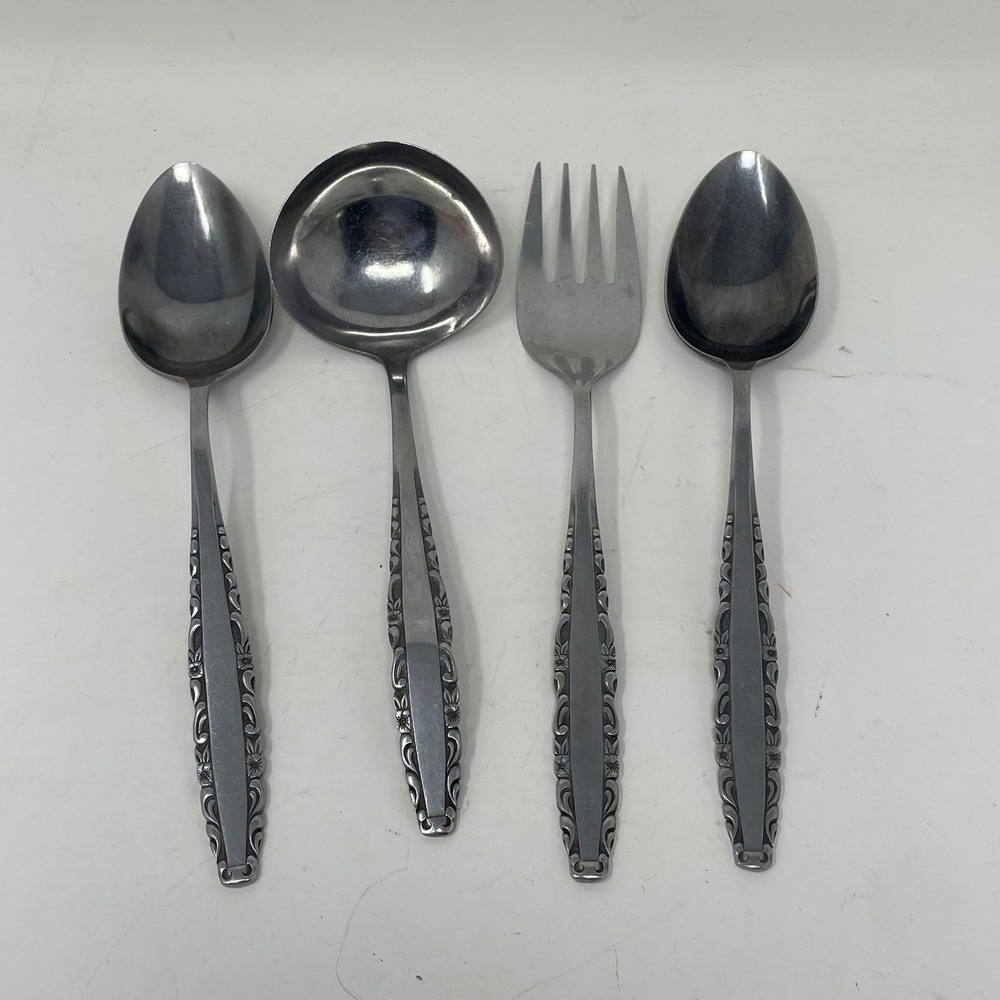 Northland Stainless Love Story Japan Flatware‎ Serving Set 4pc Spoons Ladle Fork